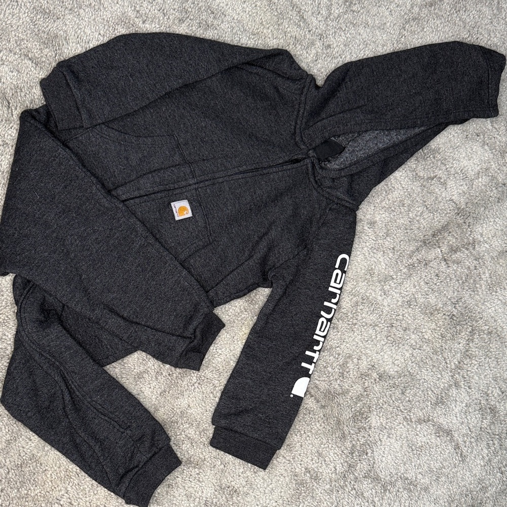 Carhartt Charcoal Heather Zip-Up Hoodie with Sleeve Logo